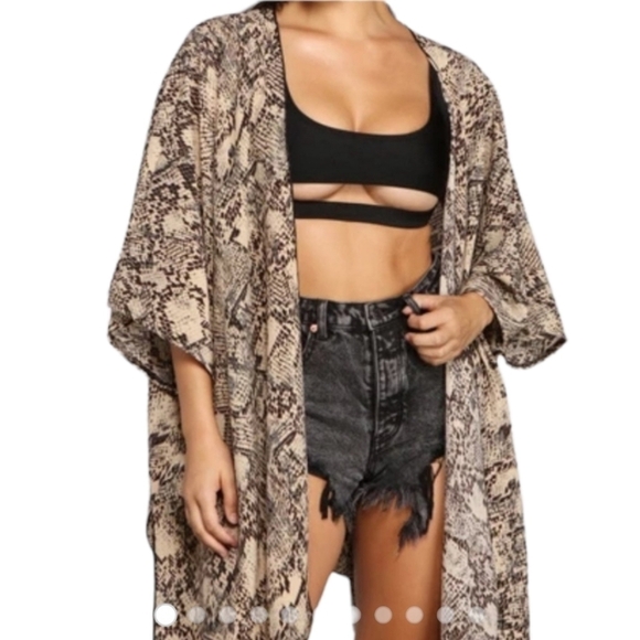 I. JOAN snakeskin open front kimono cover up cardigan animal print reptile - Picture 1 of 6
